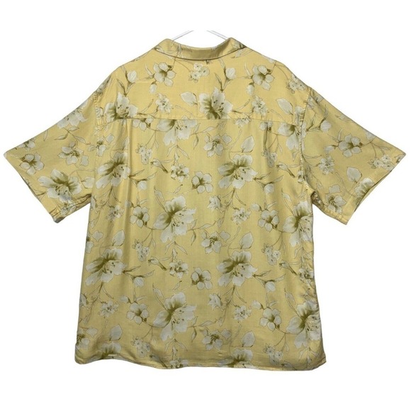 Jos A Bank Hawaiian Shirt Mens Large Yellow White Flowers Silk Relaxed Aloha - Picture 10 of 11